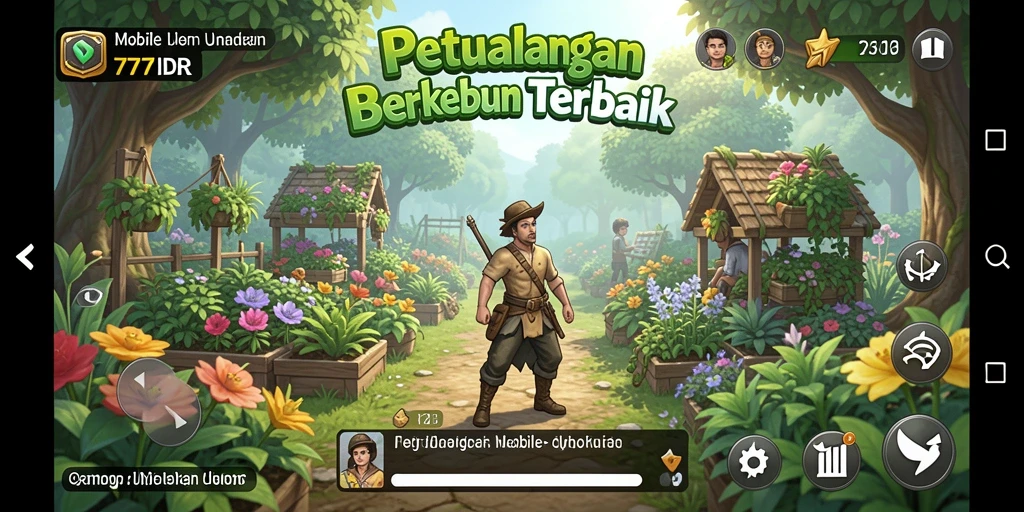 Tampilan gameplay seru di 777IDR dengan kebun yang indah dan tanaman subur.