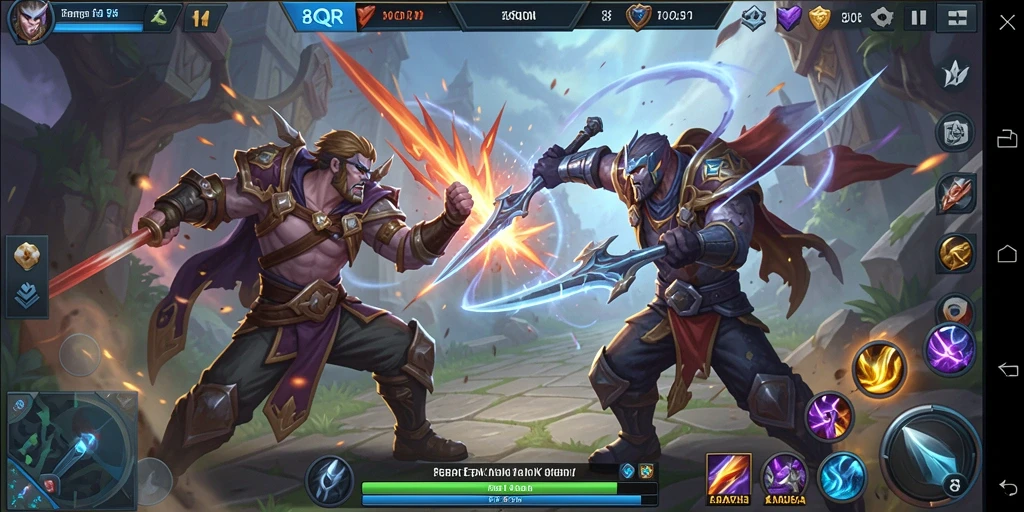 Screenshot gameplay 8QR menampilkan aksi pertarungan seru dan strategis.