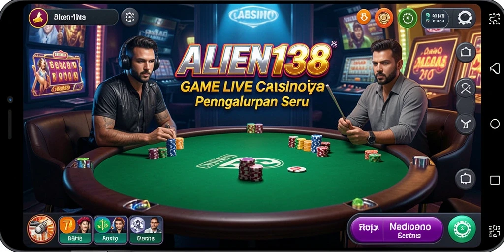 Tangkapan layar ALIEN138 menampilkan dealer langsung dalam suasana kasino yang menegangkan.