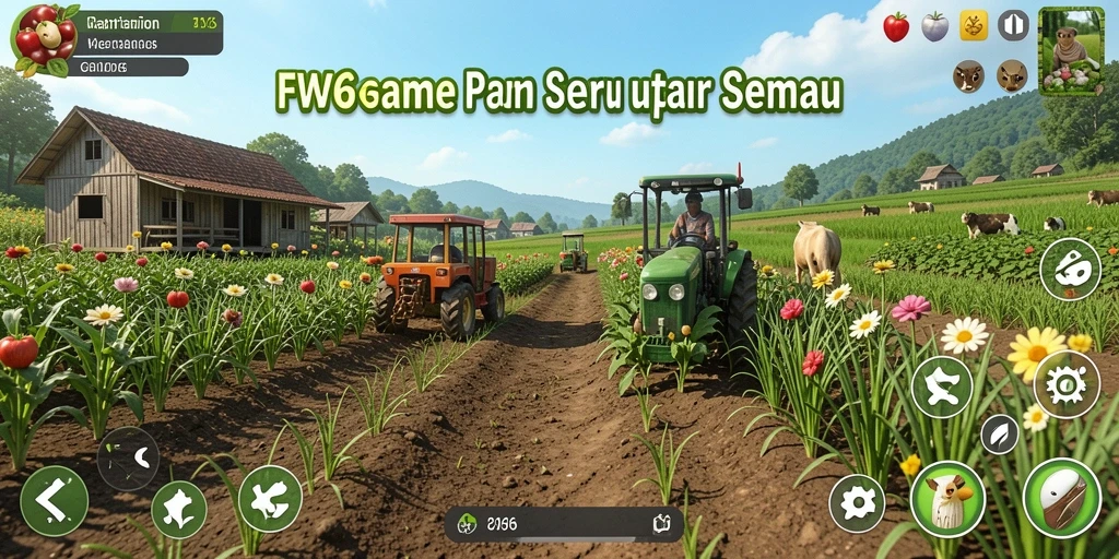 Tampilan gameplay FW66 dengan visual pertanian yang menawan.