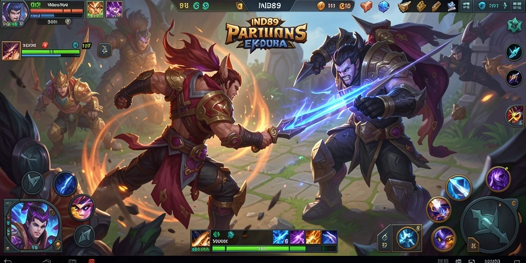 Screenshot gameplay IND89 menampilkan aksi pertempuran seru dalam game MOBA.