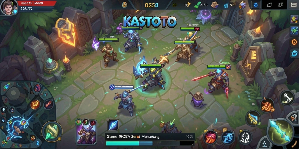 Tampilan gameplay KASTOTO yang menegangkan dalam pertempuran MOBA.
