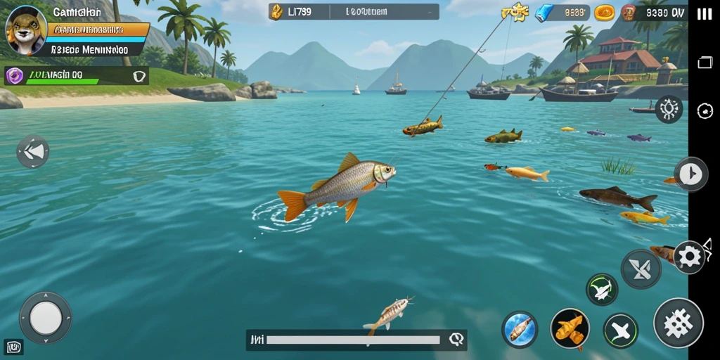 Tampilan gameplay LI789 saat memancing di danau yang tenang.