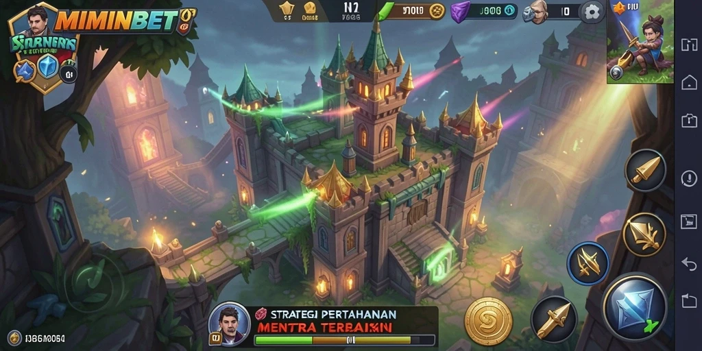 Gameplay seru dalam MIMINBET dengan menara pertahanan yang strategis.