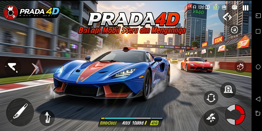 Tangkapan layar gameplay PRADA4D menampilkan aksi balapan yang mendebarkan.